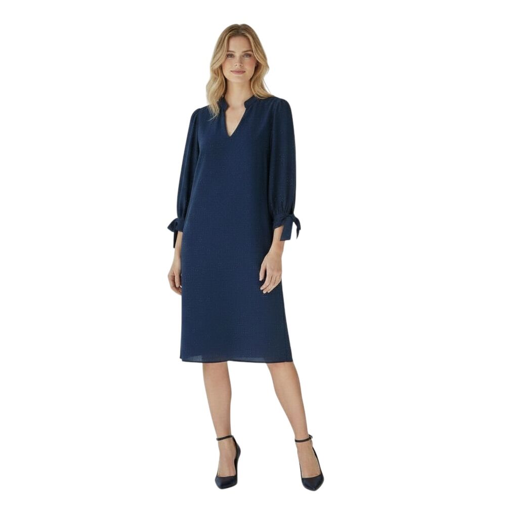 NIZA Embellished Sequin Dress Size 46 Navy Bow Detail Shift Holiday Event Spain